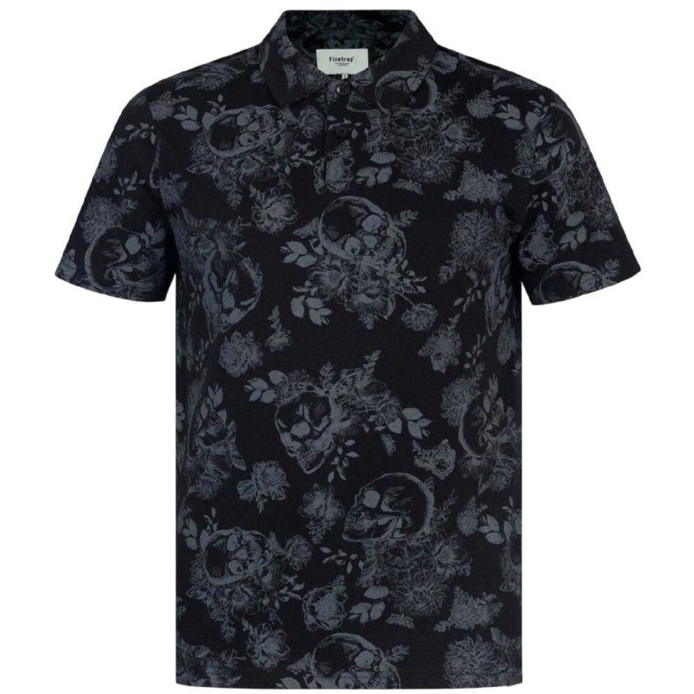 Firetrap Mens Floral Skull All-Over Print Polo Shirt / Black/Gray